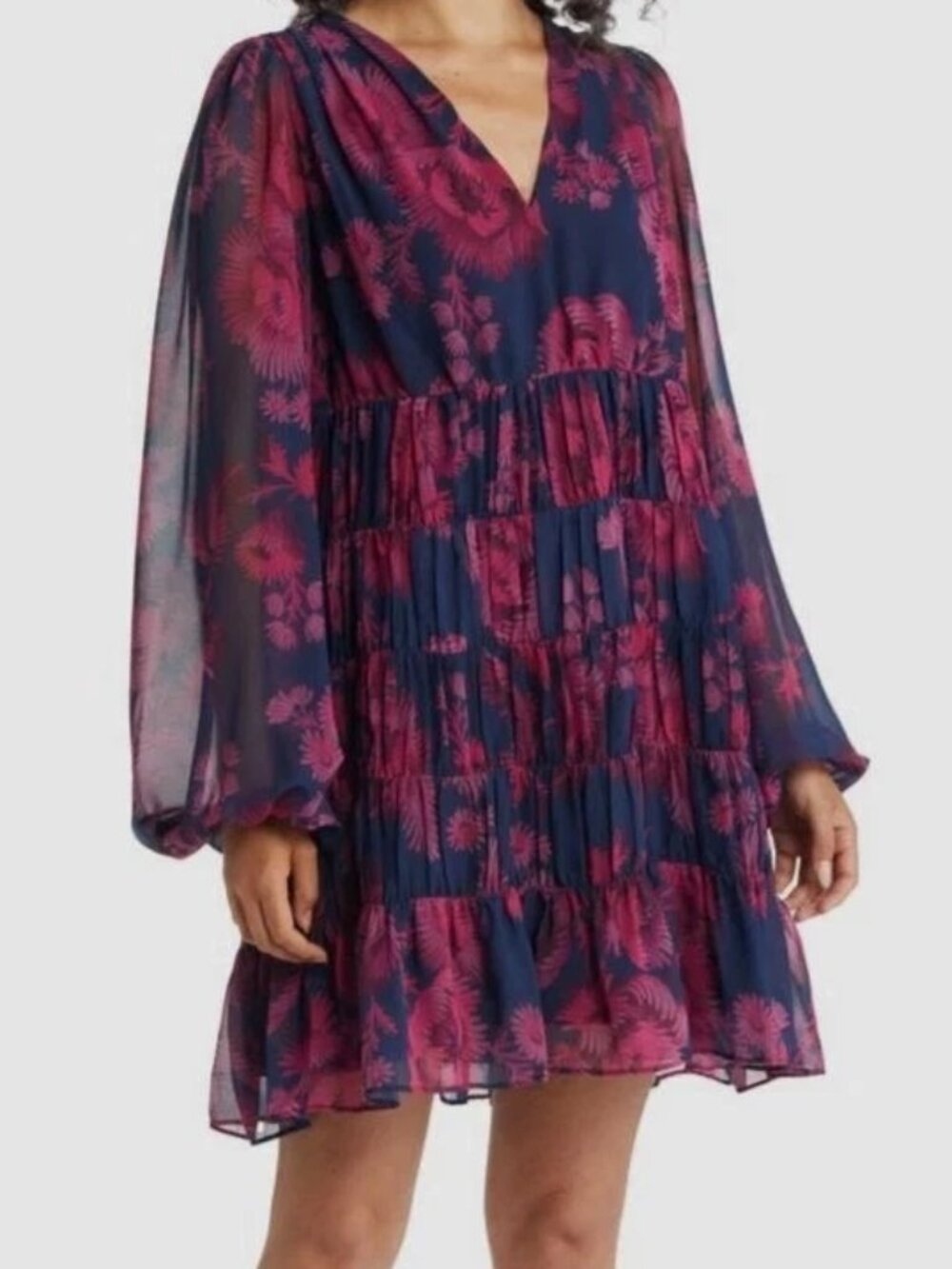 Ted Baker Terisa Floral Long Sleeve Chiffon Swing Dress